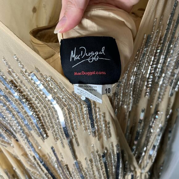 Mac Duggal Beaded Sequin Long Sleeve V Neck Surplice Neck Romper 10563 Nude 10 - Picture 12 of 12